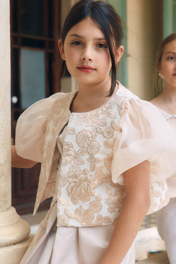 Top cérémonie pour fille en jacquard doré