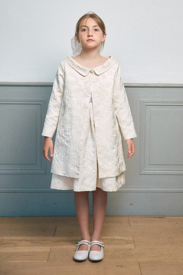 manteau-fille- cérémonie-jacquard-offwhite