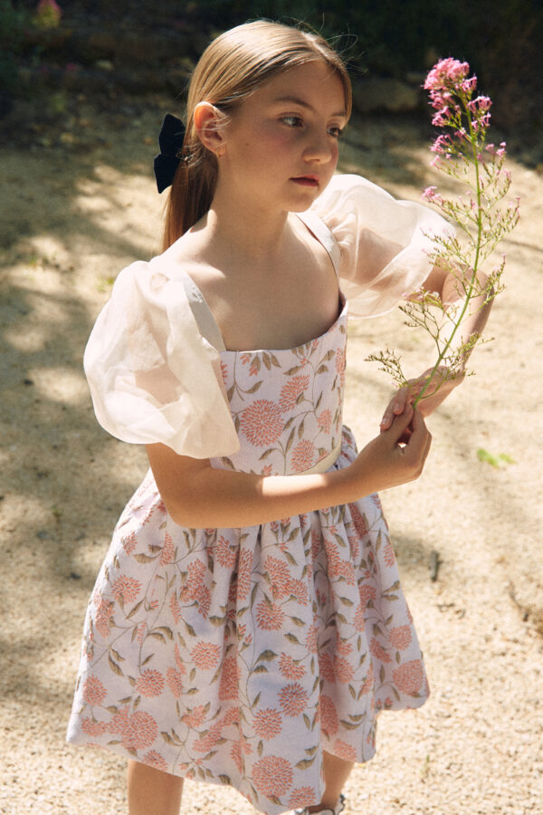 robe fille cérémonie fleurs rose elegante